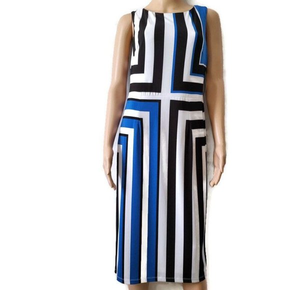 Maggy London Womens Stripe Printed Sleeveless Sheath Jersey Midi Dress Sz 10 NWT - Picture 4 of 14